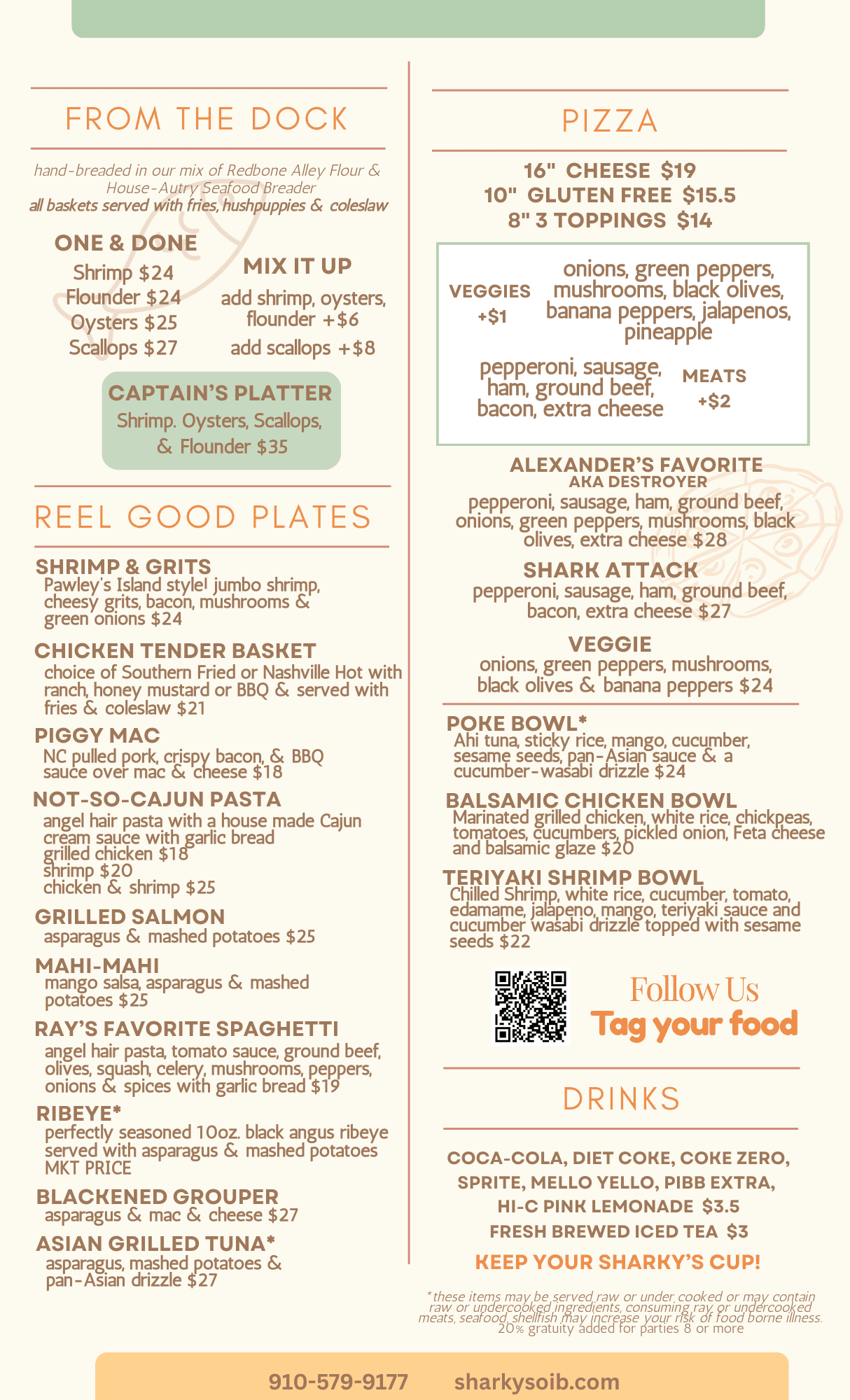 Sharky's Menu — From the Dock, Reel Good Plates, Pizza, Drinks